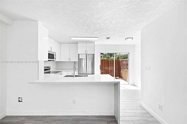2917 NW Belmont Ln Unit 2917, Cooper City, FL 33026 - kitchen featuring appliances with stainless steel finishes, a sink, light countertops, a peninsula, and light wood-style flooring