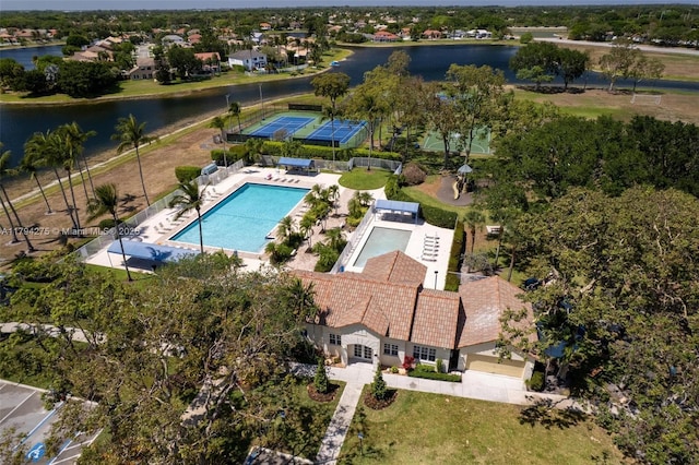 aerial view with a water view