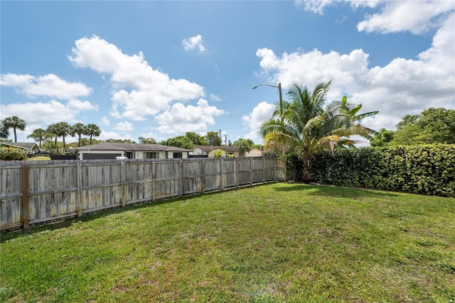 view of yard with a fenced backyard