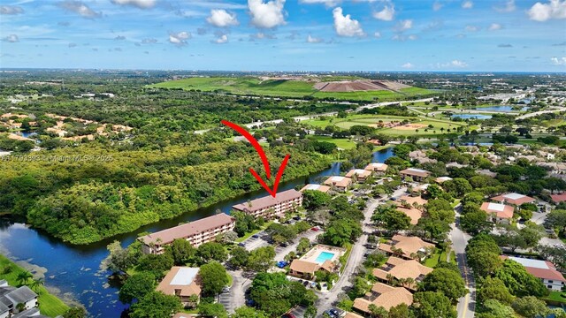 aerial view with a water view