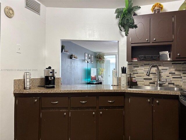 1680 NE 191st St Unit 118-2, Miami, FL 33179 - kitchen featuring a sink, decorative backsplash, dark brown cabinets, and visible vents