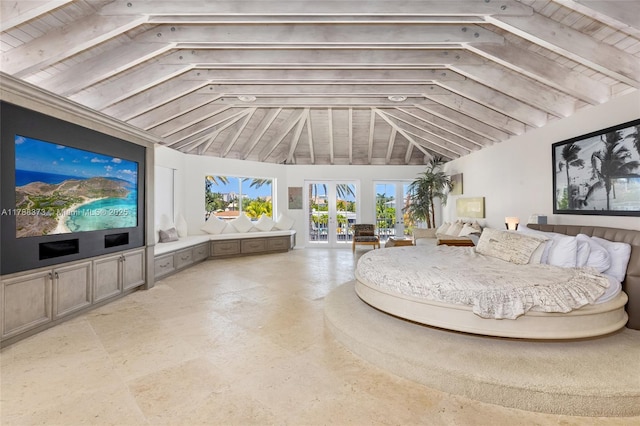 600 Isle Of Palms Dr, Fort Lauderdale, FL 33301 - bedroom featuring access to outside, lofted ceiling, and french doors