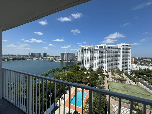 2851 NE 183rd St Unit 1408E, Aventura, FL 33160 - balcony featuring central air condition unit, a water view, and a city view