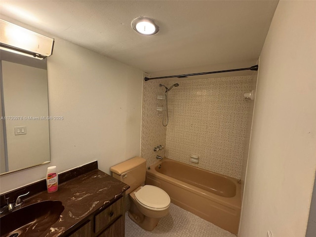 full bath featuring vanity, tile patterned flooring, bathtub / shower combination, and toilet