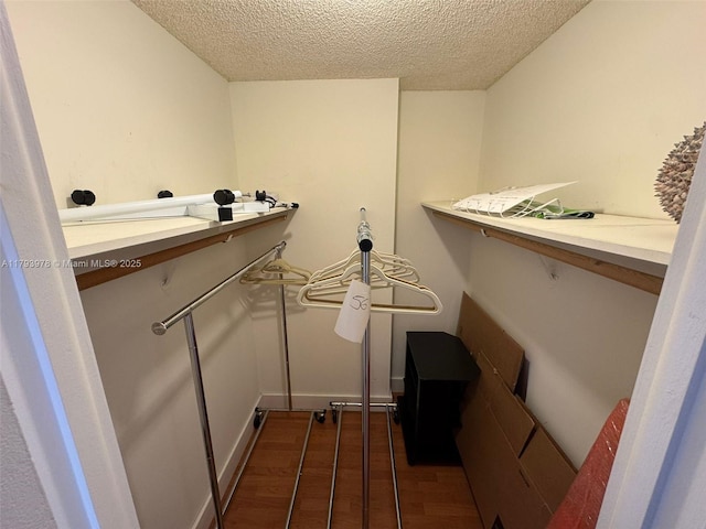 walk in closet with wood finished floors