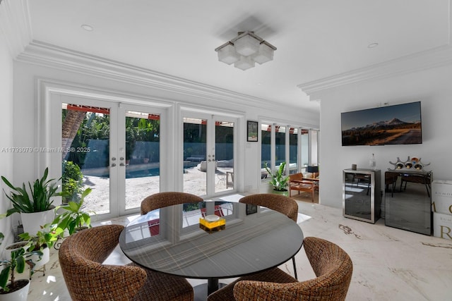 sunroom / solarium with french doors and beverage cooler