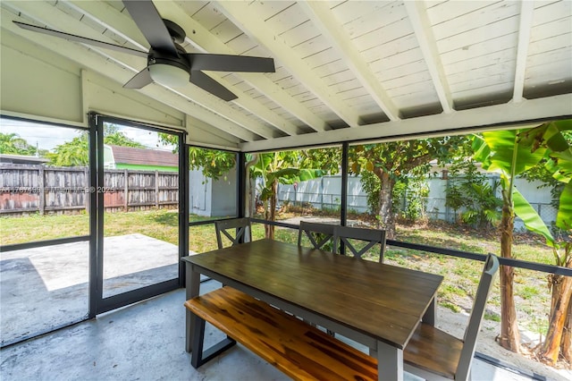 6501 Scott St, Hollywood, FL 33024 - sunroom / solarium with outdoor dining area, ceiling fan, and beam ceiling