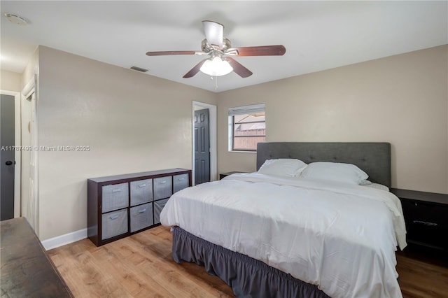 6501 Scott St, Hollywood, FL 33024 - bedroom featuring light wood-style floors, baseboards, a ceiling fan, and visible vents