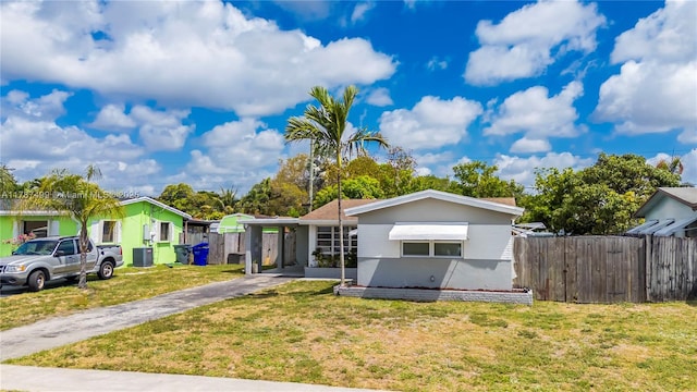 6501 Scott St, Hollywood, FL 33024 - bungalow featuring a front lawn, fence, driveway, and an attached carport