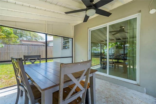 6501 Scott St, Hollywood, FL 33024 - sunroom / solarium featuring a ceiling fan, beamed ceiling, and outdoor dining space