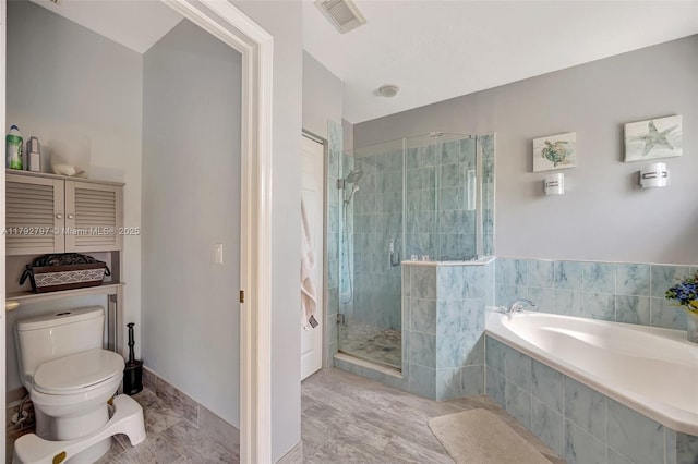 22221 SW 87th Pl, Cutler Bay, FL 33190 - bathroom with visible vents, a bath, a stall shower, and toilet
