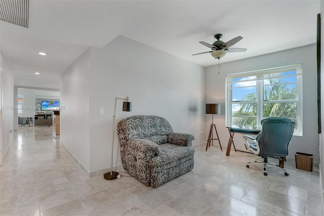 101 S Fort Lauderdale Beach Blvd Unit 308, Fort Lauderdale, FL 33316 - home office featuring a ceiling fan, recessed lighting, and baseboards