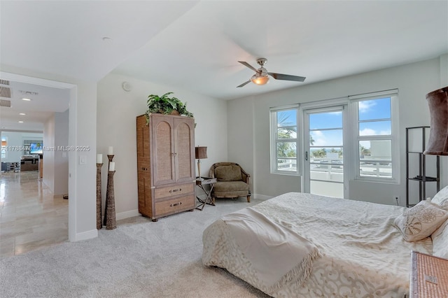 101 S Fort Lauderdale Beach Blvd Unit 308, Fort Lauderdale, FL 33316 - bedroom featuring baseboards, ceiling fan, and light carpet