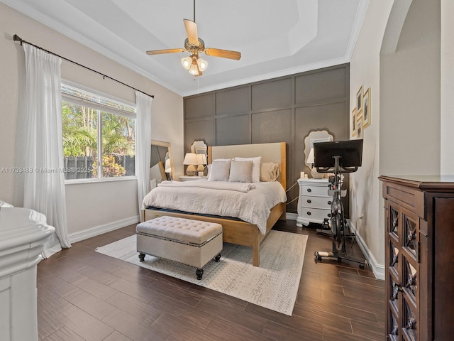 973 NE 36th Ave, Homestead, FL 33033 - bedroom with crown molding, a ceiling fan, baseboards, and wood finished floors