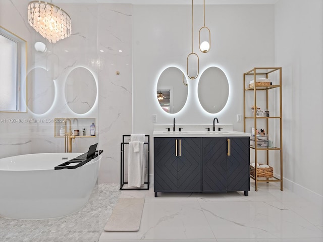 973 NE 36th Ave, Homestead, FL 33033 - full bathroom with a sink, marble finish floor, and a freestanding bath