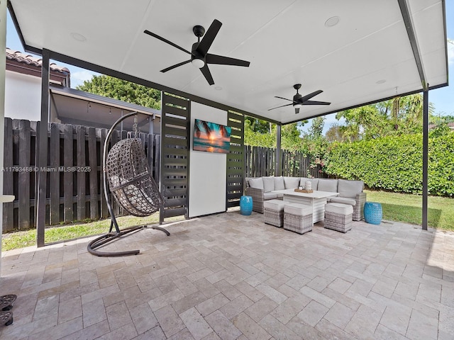 973 NE 36th Ave, Homestead, FL 33033 - view of patio / terrace with a fenced backyard, a ceiling fan, and an outdoor living space