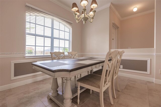 2041 SW Imperial St, Port St Lucie, FL 34987 - dining room with ornamental molding, a chandelier, light tile patterned floors, and baseboards