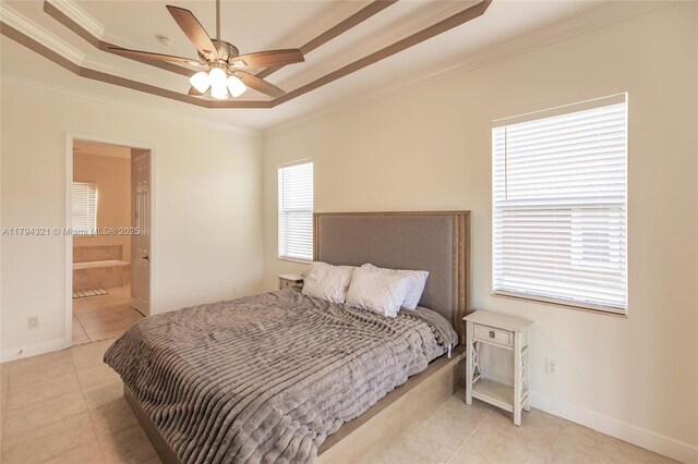 2041 SW Imperial St, Port St Lucie, FL 34987 - bedroom featuring a raised ceiling, ornamental molding, light tile patterned floors, and baseboards