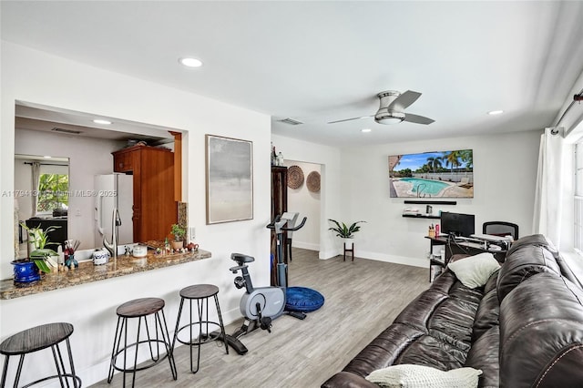 11240 Sheridan St, Pembroke Pines, FL 33026 - living area with recessed lighting, a ceiling fan, light wood-type flooring, and visible vents