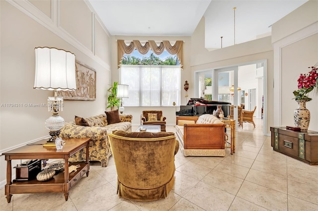 4123 W Lake Estates Dr, Davie, FL 33328 - living room with light tile patterned floors and a towering ceiling