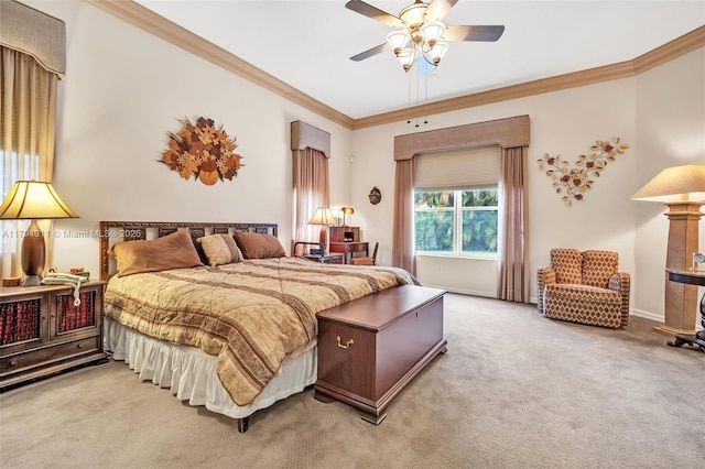 4123 W Lake Estates Dr, Davie, FL 33328 - bedroom featuring crown molding, light carpet, and a ceiling fan