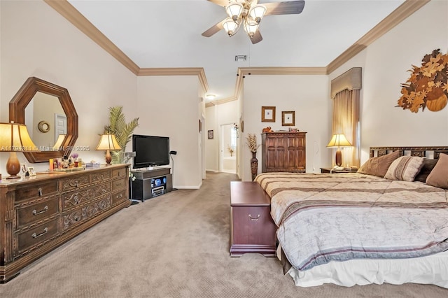 4123 W Lake Estates Dr, Davie, FL 33328 - bedroom with ornamental molding, light carpet, and ceiling fan