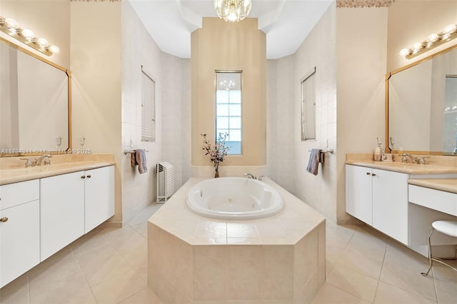 4123 W Lake Estates Dr, Davie, FL 33328 - full bathroom with radiator, tile patterned flooring, and two vanities