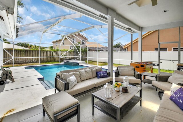 7649 Briar Cliff Cir, Lake Worth, FL 33467 - view of swimming pool with a fenced backyard, an outdoor hangout area, and a patio area