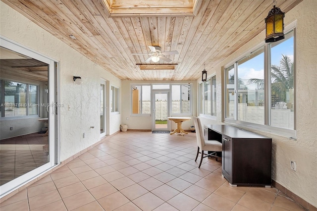 6340 NW 198th Ter, Hialeah, FL 33015 - sunroom featuring wood ceiling, a textured wall, and tile patterned flooring