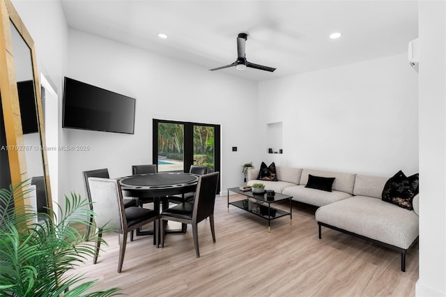 13180 Old Cutler Rd, Pinecrest, FL 33156 - living area featuring light wood finished floors, recessed lighting, and a ceiling fan