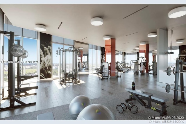2000 Metropica Way Unit 615, Sunrise, FL 33323 - exercise room with expansive windows and wood finished floors