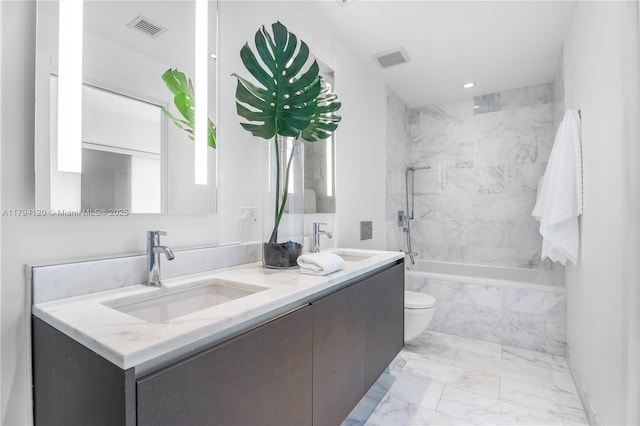 bathroom with visible vents, a sink, and marble finish floor