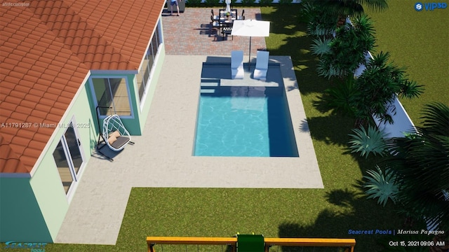 pool with a patio