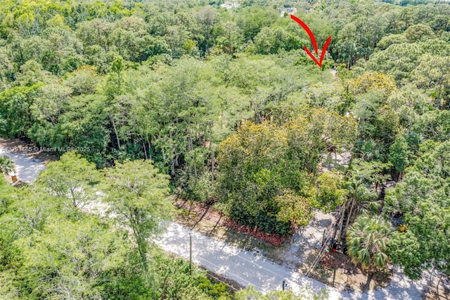 drone / aerial view with a forest view