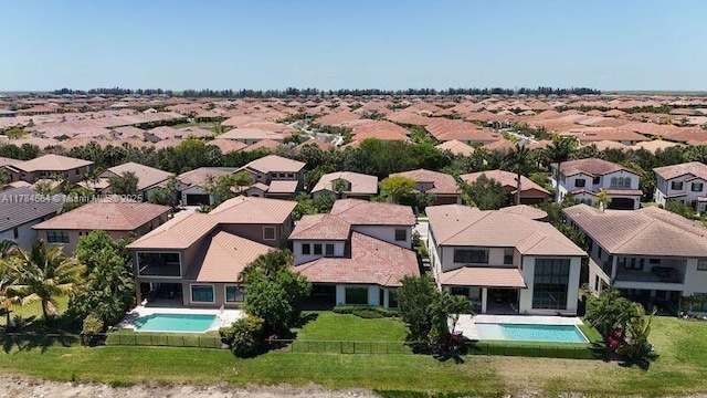birds eye view of property with a residential view