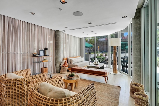 interior space with floor to ceiling windows