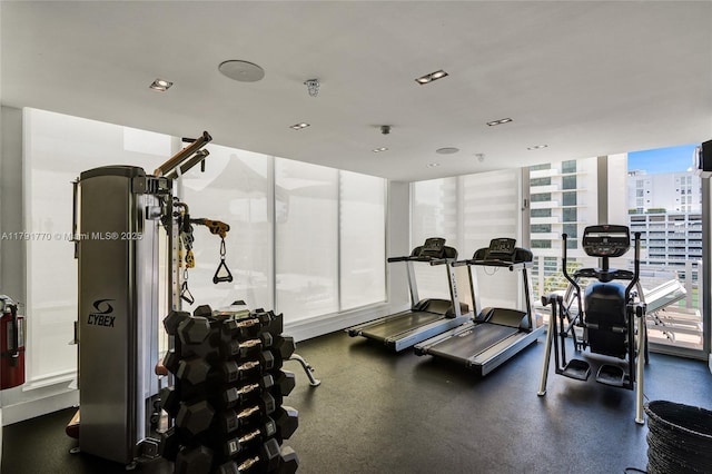 workout area with recessed lighting