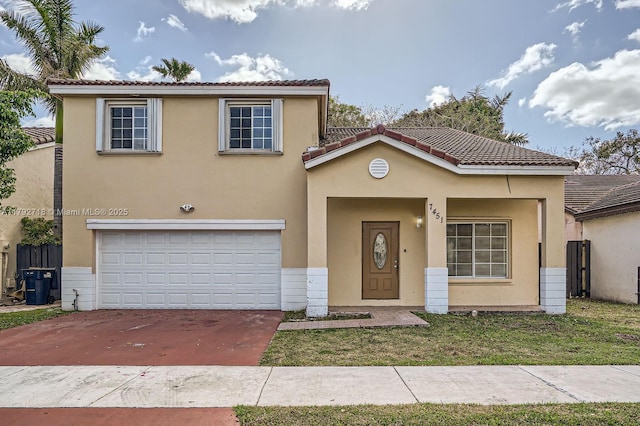 7451 SW 157th Ct, Miami, FL 33193 - mediterranean / spanish-style house with a garage, stucco siding, a tiled roof, and concrete driveway