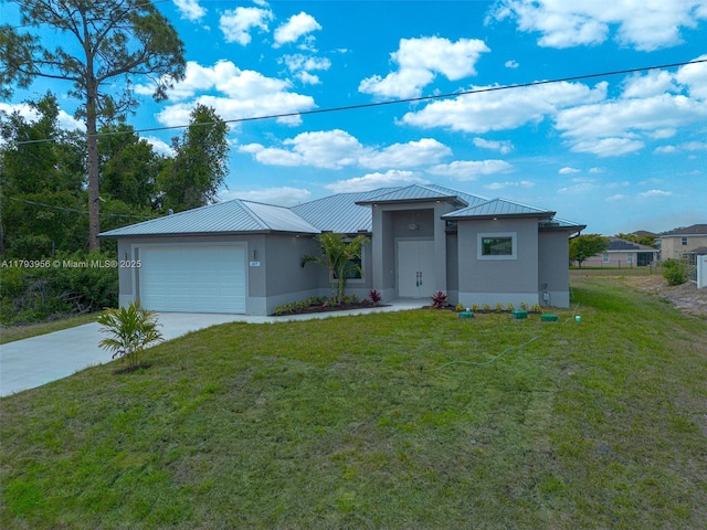 417 Paddock St, Lehigh Acres, FL 33974 - view of front of home featuring a standing seam roof, stucco siding, driveway, metal roof, and an attached garage