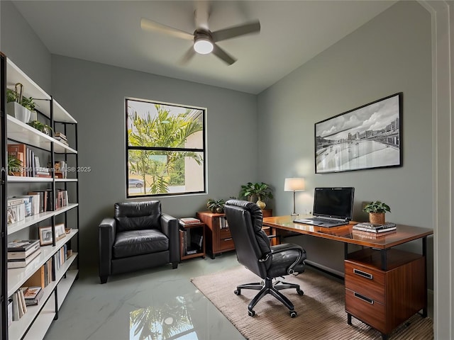 417 Paddock St, Lehigh Acres, FL 33974 - home office featuring marble finish floors and a ceiling fan