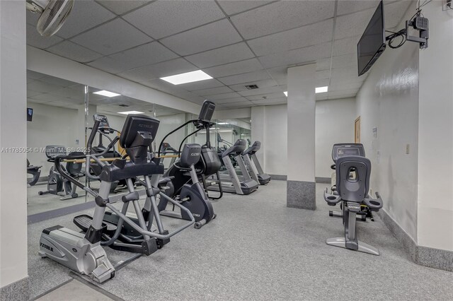 3800 S Ocean Dr Unit 1606, Hollywood, FL 33019 - workout area featuring baseboards, visible vents, and a paneled ceiling