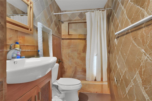 12030 SW 41st Dr, Miami, FL 33175 - full bathroom with tile walls, a tile shower, vanity, and toilet