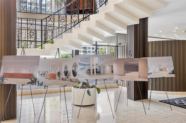 community lobby featuring stairway