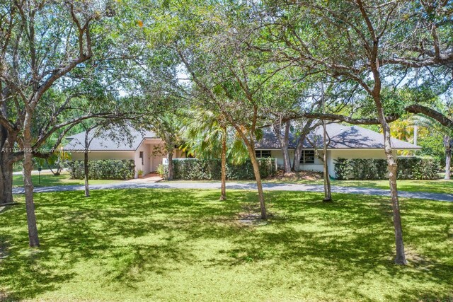 6255 SW 99th Ter, Pinecrest, FL 33156 - view of front of house featuring stucco siding, driveway, and a front yard