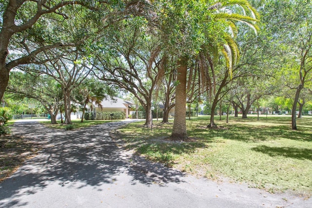 view of home's community featuring a yard and aphalt driveway