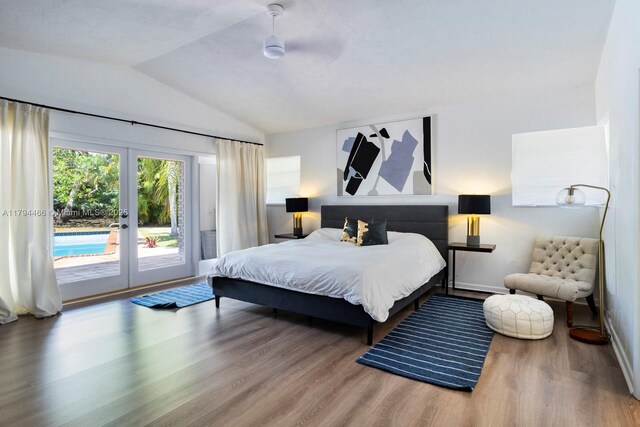 6255 SW 99th Ter, Pinecrest, FL 33156 - bedroom with access to exterior, french doors, baseboards, wood finished floors, and vaulted ceiling