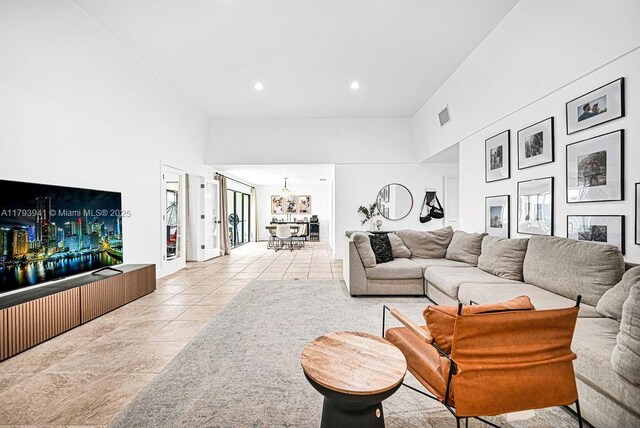 3501 Keyser Ave Unit 43, Hollywood, FL 33021 - tiled living area featuring a chandelier, visible vents, and recessed lighting