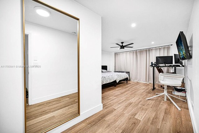 3501 Keyser Ave Unit 43, Hollywood, FL 33021 - bedroom featuring baseboards, recessed lighting, ceiling fan, and wood finished floors