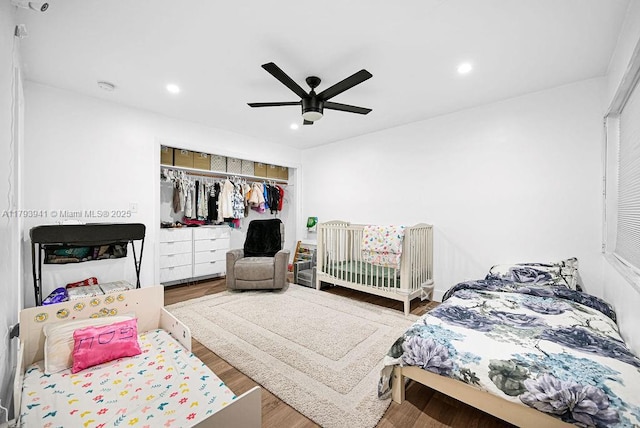 3501 Keyser Ave Unit 43, Hollywood, FL 33021 - bedroom with ceiling fan, a closet, recessed lighting, and wood finished floors