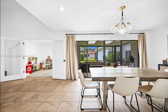 3501 Keyser Ave Unit 43, Hollywood, FL 33021 - dining area with vaulted ceiling, french doors, recessed lighting, and a chandelier